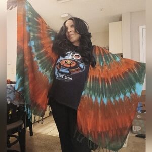 SOLD!! Colorful Upcycled Band TSHIRT/Poncho w/Kimono Sleeves